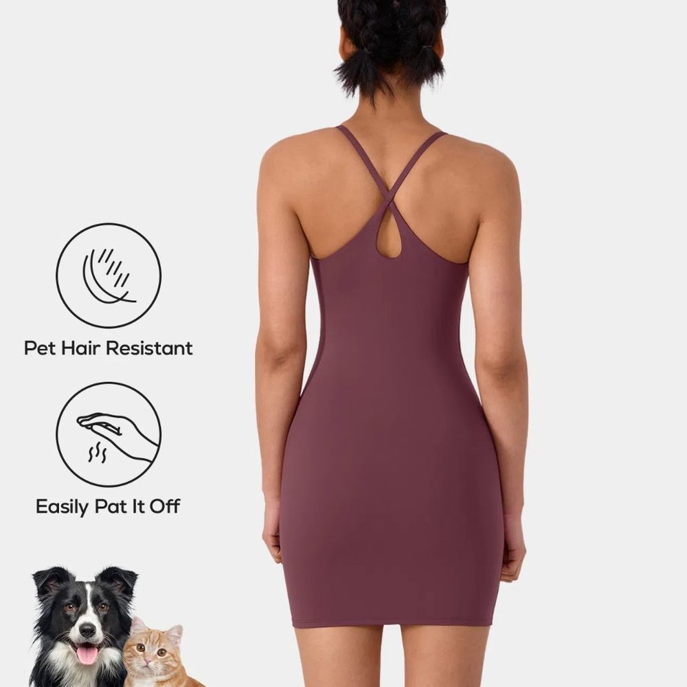 HALARA | Everyday Patitoff Pet Hair Resistant Bodycon Dress BLACK AND MAROON M - Picture 2 of 9